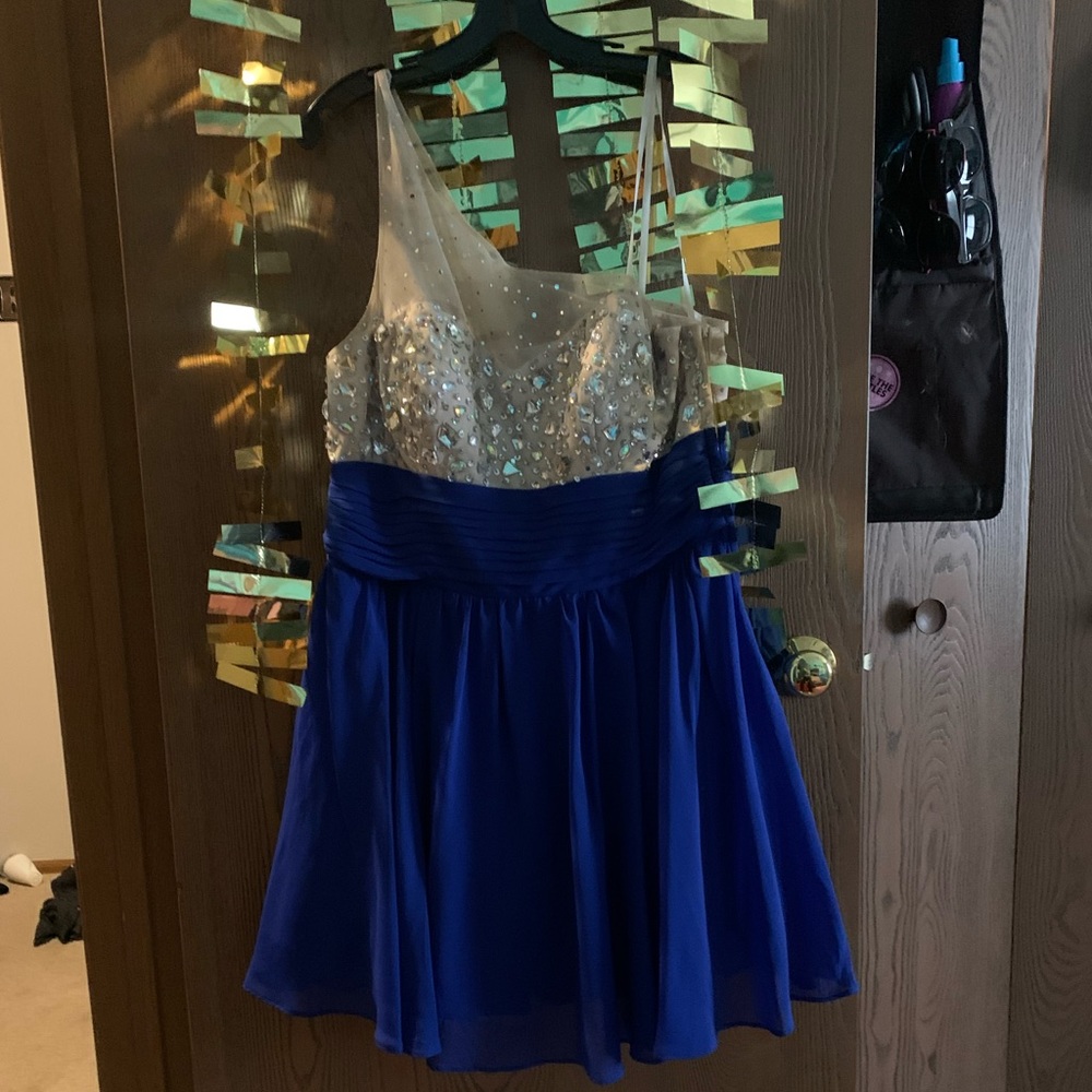 Mini blue and sparkling beaded dress